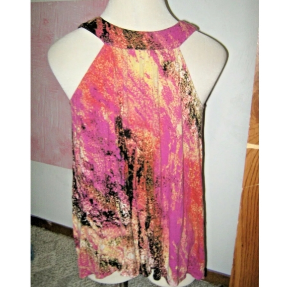 Pink Black Yellow Orange Unique Abstract High Low Loose Fit Hippie Tank Top XL - Picture 2 of 3